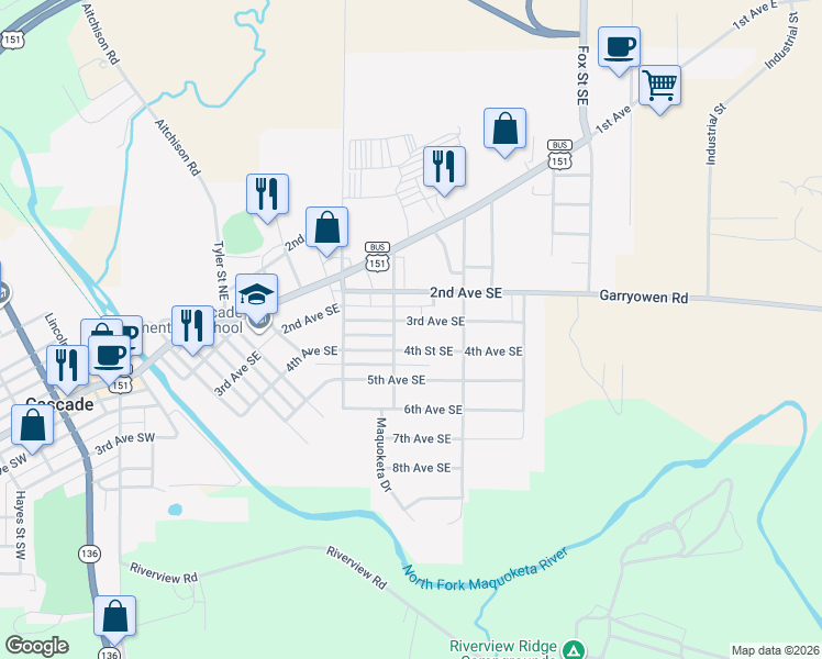 map of restaurants, bars, coffee shops, grocery stores, and more near 916 3rd Avenue Southeast in Cascade