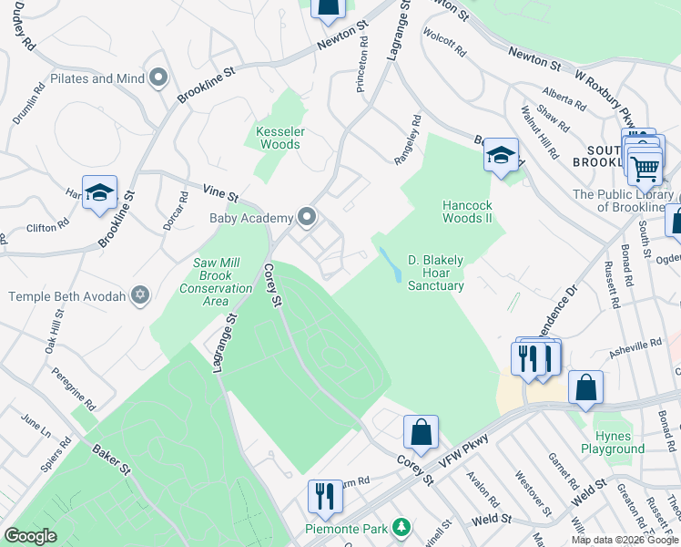 map of restaurants, bars, coffee shops, grocery stores, and more near 29 Westgate Road in Boston