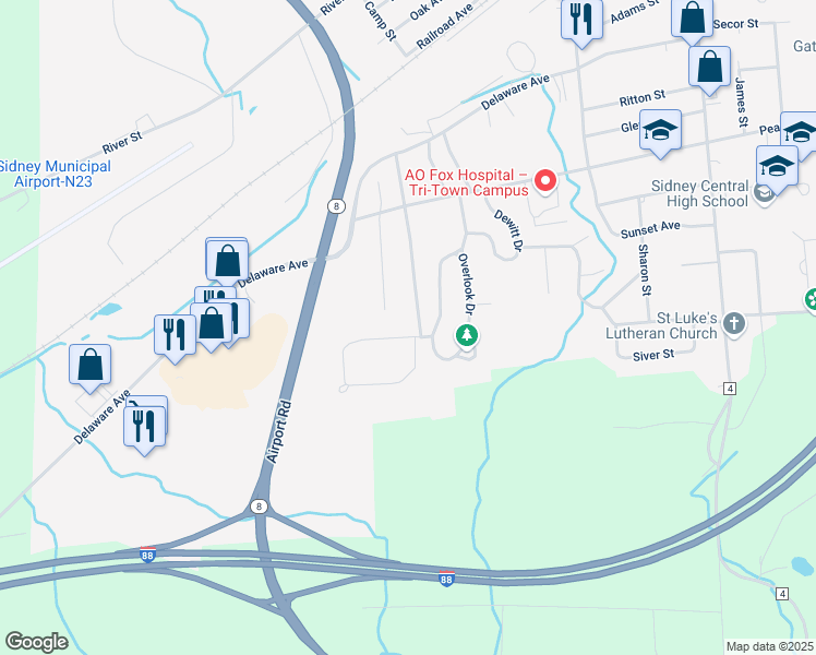 map of restaurants, bars, coffee shops, grocery stores, and more near 2-6 Haynes Blvd in Sidney