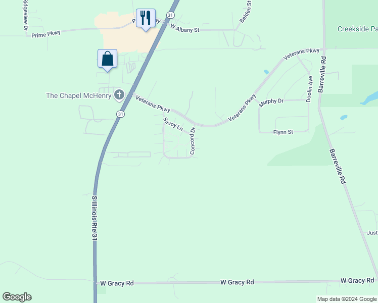 map of restaurants, bars, coffee shops, grocery stores, and more near 2144 Concord Drive in McHenry