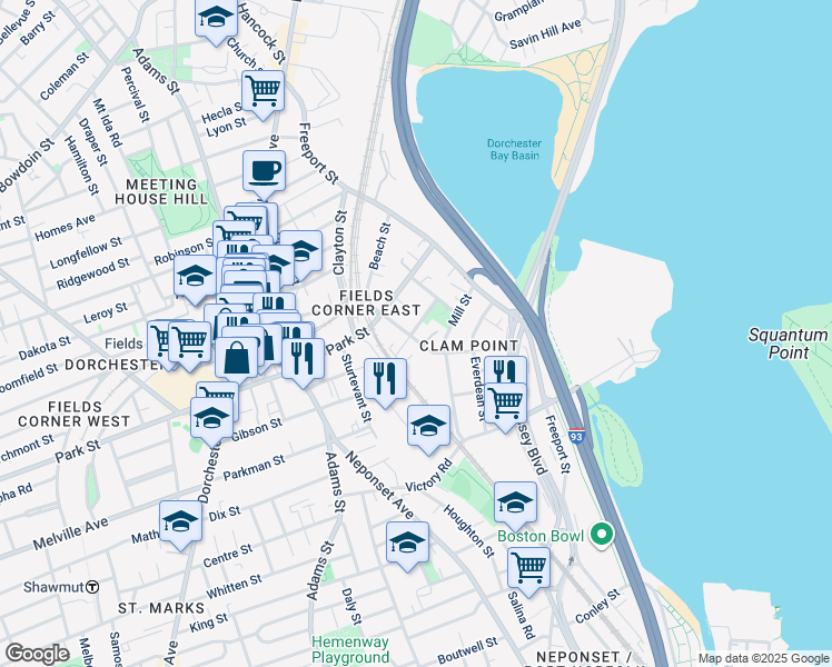 map of restaurants, bars, coffee shops, grocery stores, and more near 9 Elm Street in Boston