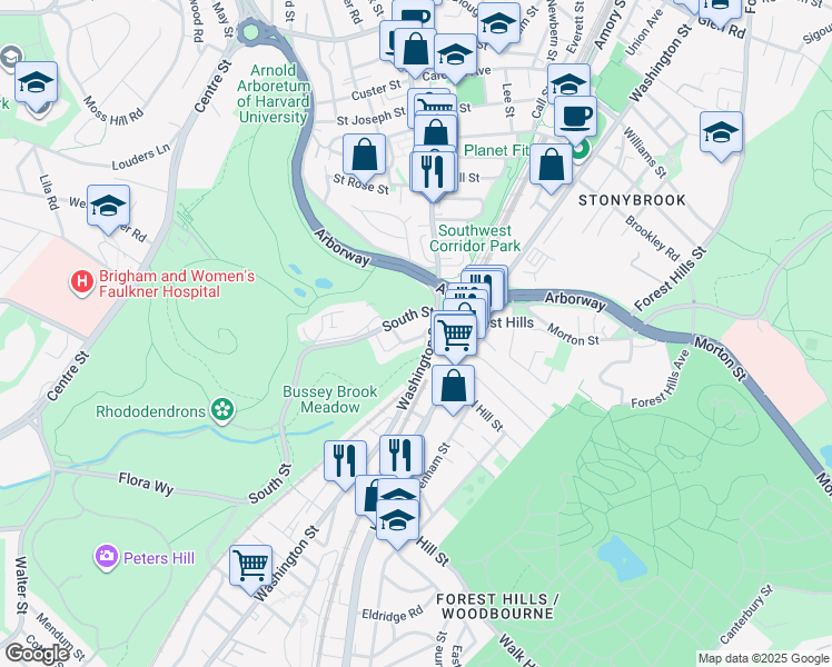 map of restaurants, bars, coffee shops, grocery stores, and more near 8 A Asticou Road in Boston