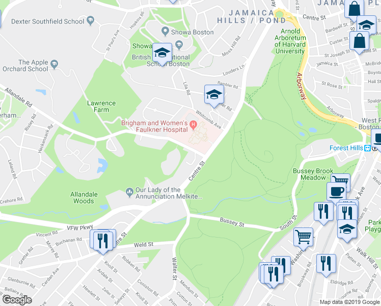 map of restaurants, bars, coffee shops, grocery stores, and more near 2 Brownson Terrace in Boston