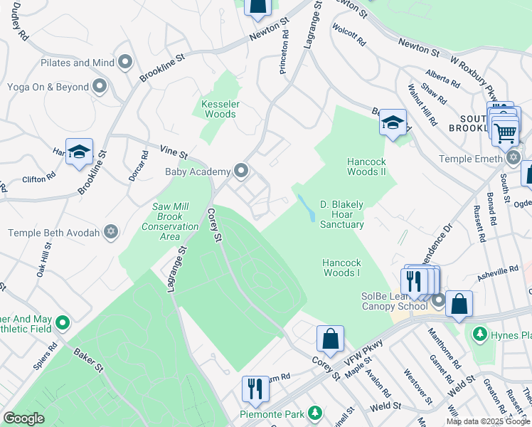 map of restaurants, bars, coffee shops, grocery stores, and more near 39 Westgate Road in Boston