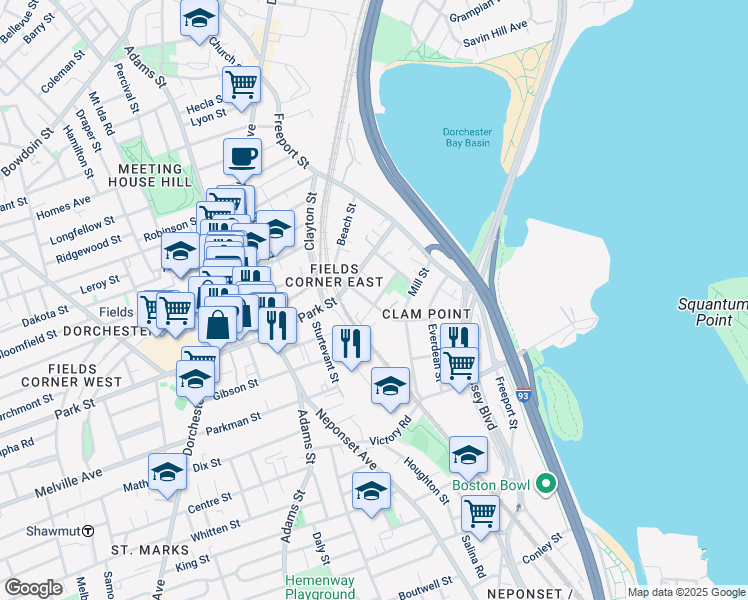 map of restaurants, bars, coffee shops, grocery stores, and more near 9 Elm Street in Boston