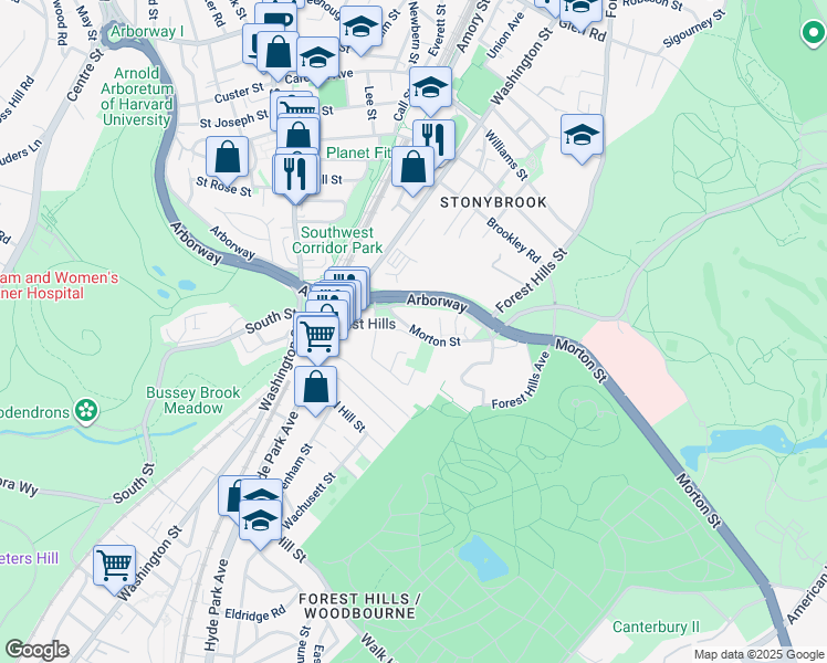 map of restaurants, bars, coffee shops, grocery stores, and more near 49 Morton Street in Boston