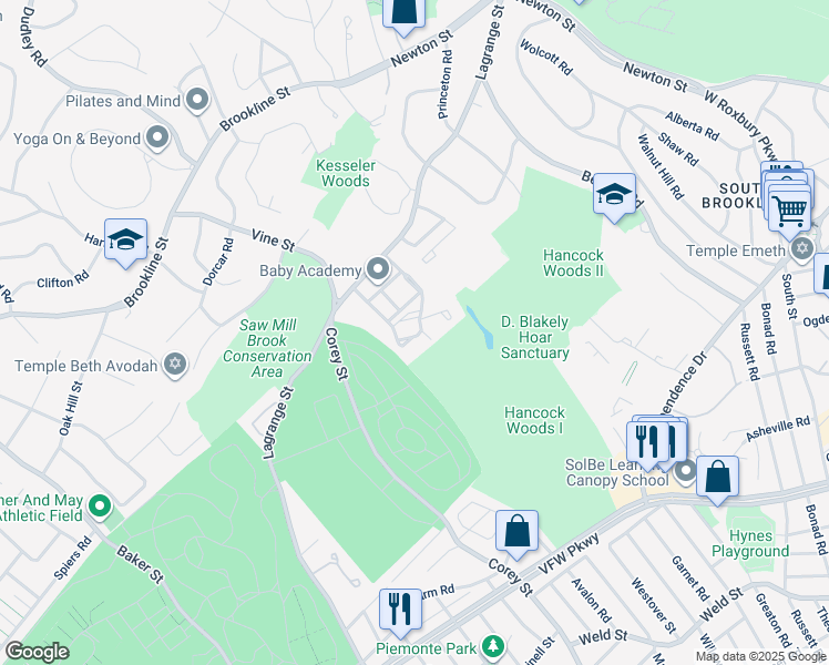 map of restaurants, bars, coffee shops, grocery stores, and more near 39 Westgate Road in Boston
