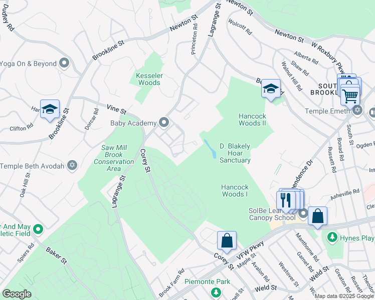 map of restaurants, bars, coffee shops, grocery stores, and more near 34 Westgate Road in Boston