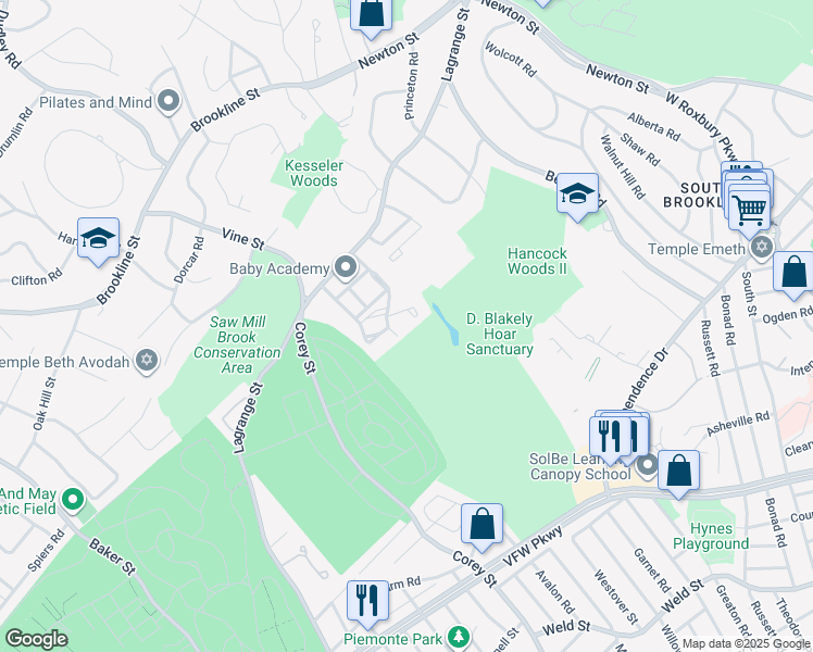 map of restaurants, bars, coffee shops, grocery stores, and more near 39 Westgate Road in Boston