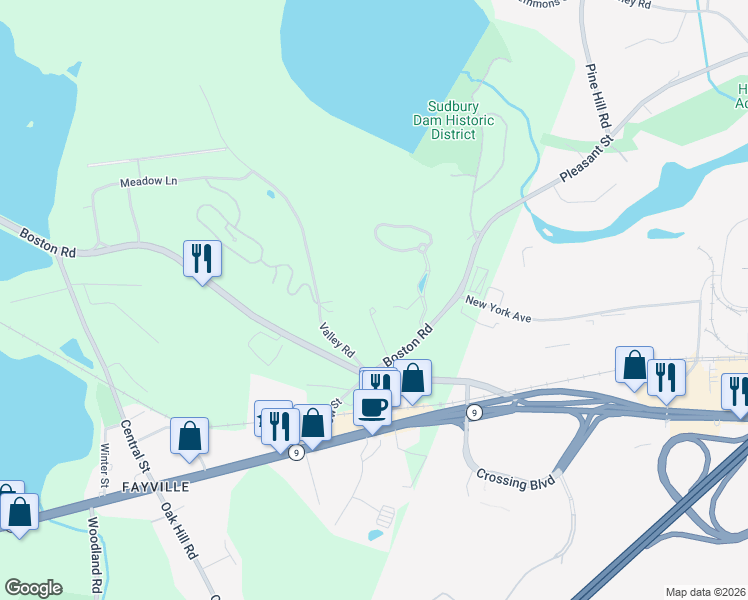 map of restaurants, bars, coffee shops, grocery stores, and more near 3 Austin Kelly Lane in Southborough