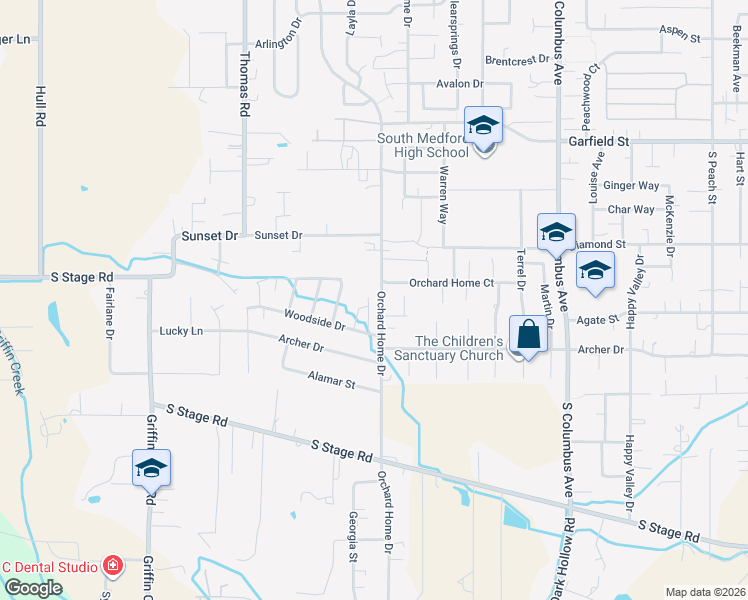map of restaurants, bars, coffee shops, grocery stores, and more near 2105 Orchard Home Drive in Medford