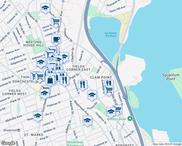 map of restaurants, bars, coffee shops, grocery stores, and more near 9 Elm Street in Boston