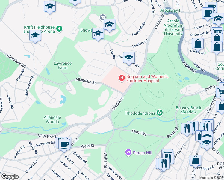 map of restaurants, bars, coffee shops, grocery stores, and more near 12 Brownson Terrace in Boston