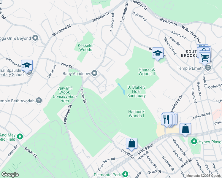 map of restaurants, bars, coffee shops, grocery stores, and more near 39 Westgate Road in Boston