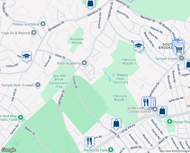 map of restaurants, bars, coffee shops, grocery stores, and more near 39 Westgate Road in Boston
