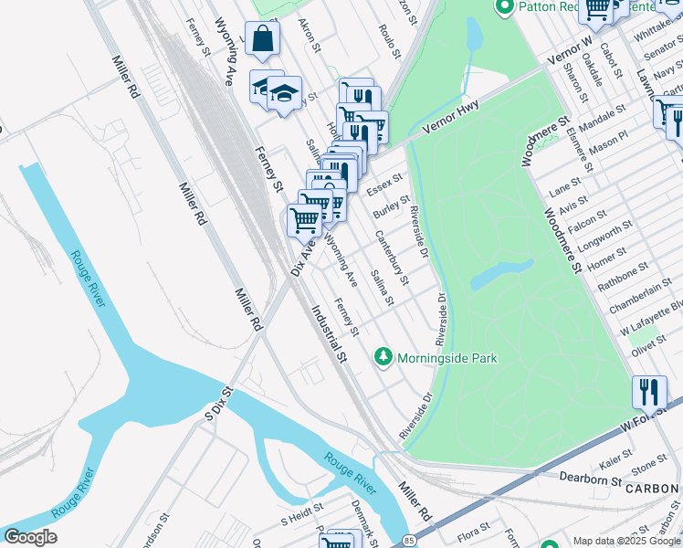 map of restaurants, bars, coffee shops, grocery stores, and more near 1729 Wyoming Avenue in Dearborn