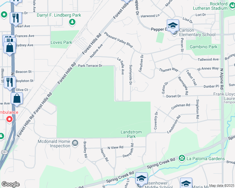 map of restaurants, bars, coffee shops, grocery stores, and more near 2912 La Salle Avenue in Rockford