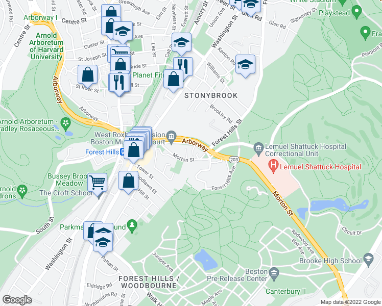 map of restaurants, bars, coffee shops, grocery stores, and more near 180 Morton Street in Boston