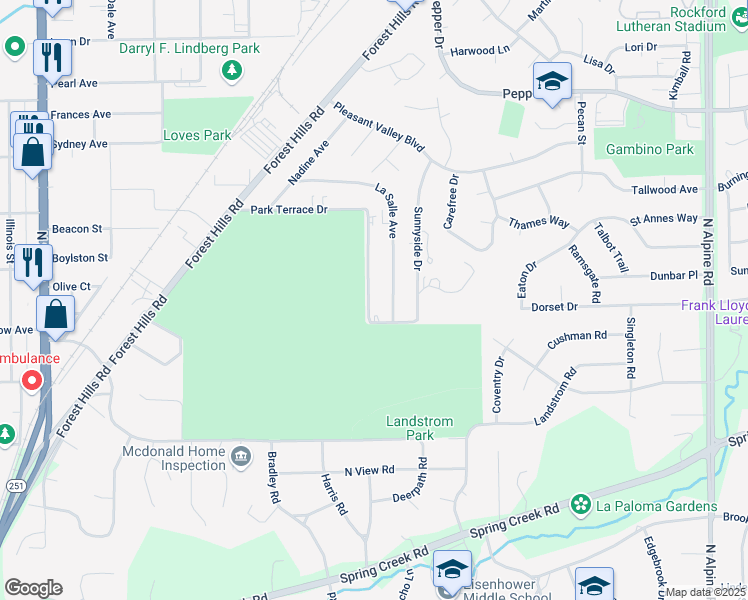 map of restaurants, bars, coffee shops, grocery stores, and more near 2915 Park Terrace Drive in Rockford
