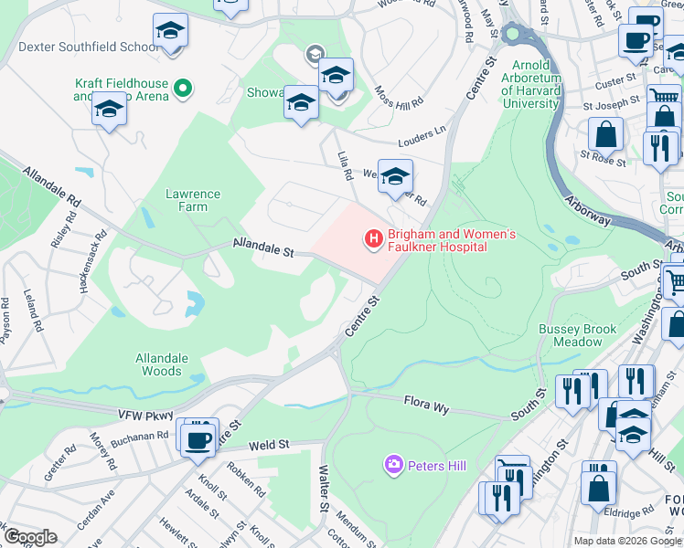 map of restaurants, bars, coffee shops, grocery stores, and more near 12 Brownson Terrace in Boston