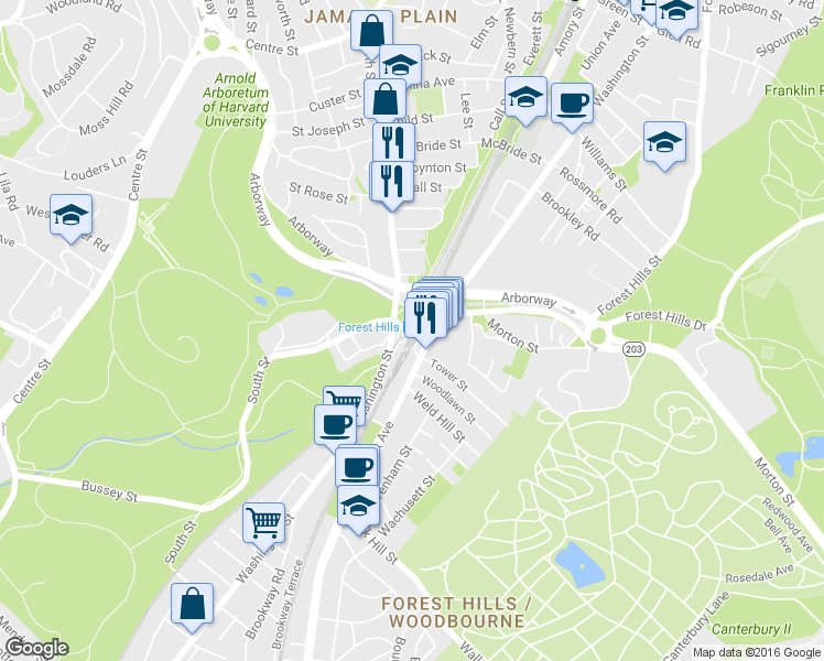 map of restaurants, bars, coffee shops, grocery stores, and more near in Boston