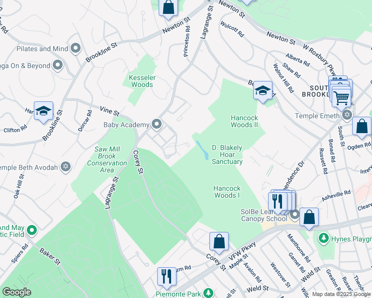 map of restaurants, bars, coffee shops, grocery stores, and more near 39 Westgate Road in Boston