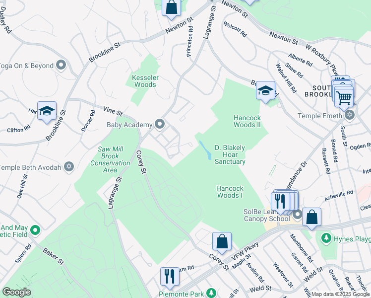 map of restaurants, bars, coffee shops, grocery stores, and more near 39 Westgate Road in Boston