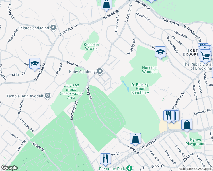 map of restaurants, bars, coffee shops, grocery stores, and more near 33 Westgate Road in Boston