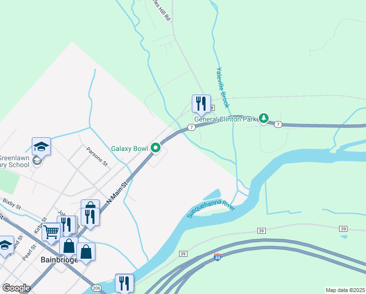 map of restaurants, bars, coffee shops, grocery stores, and more near 115 North Main Street in Bainbridge