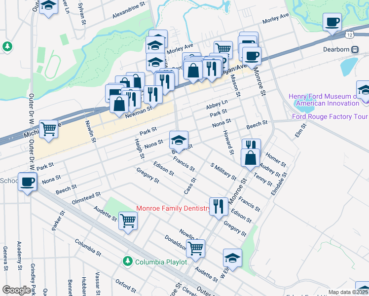 map of restaurants, bars, coffee shops, grocery stores, and more near in 