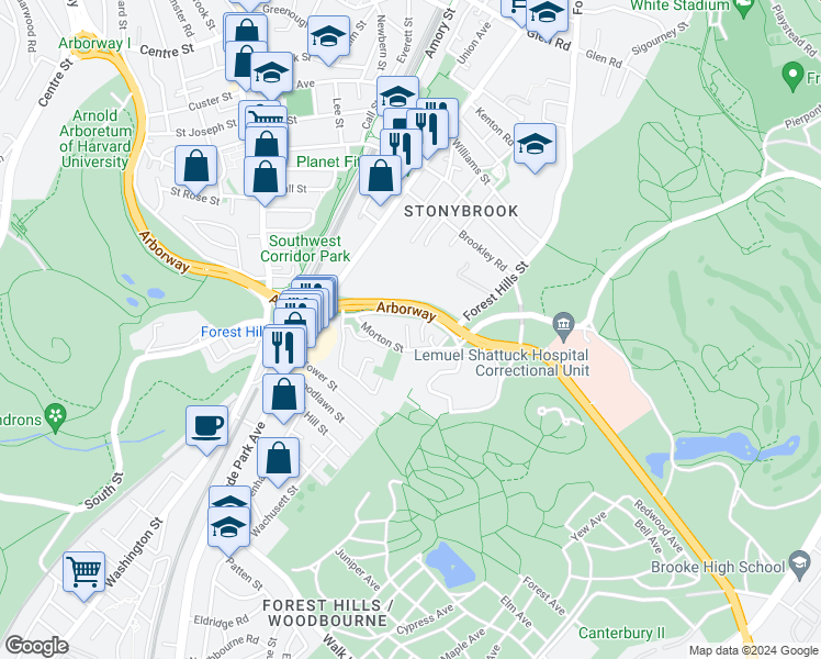 map of restaurants, bars, coffee shops, grocery stores, and more near 3 O'Leary Way in Boston