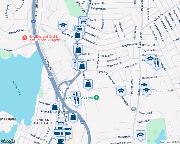 map of restaurants, bars, coffee shops, grocery stores, and more near in Worcester