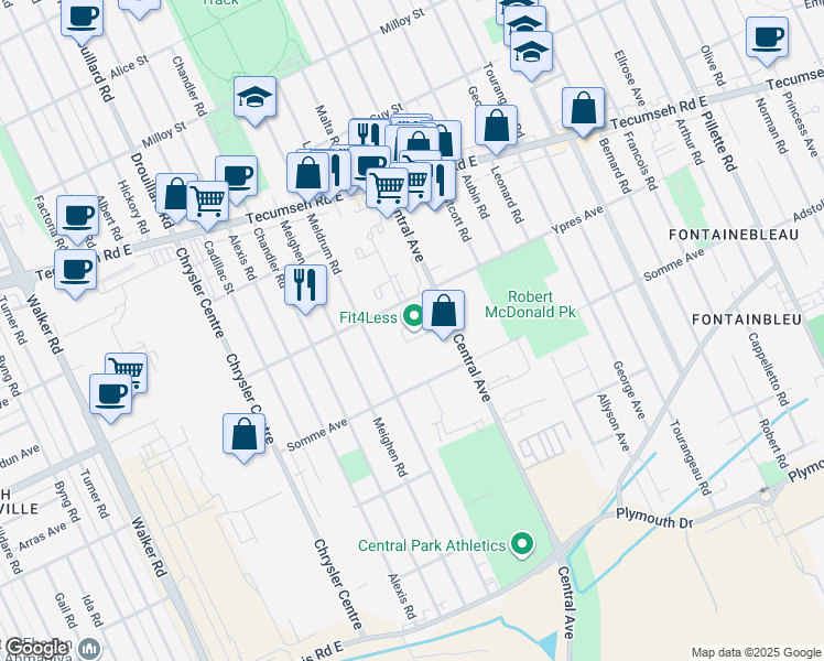 map of restaurants, bars, coffee shops, grocery stores, and more near 3450 Ypres Avenue in Windsor