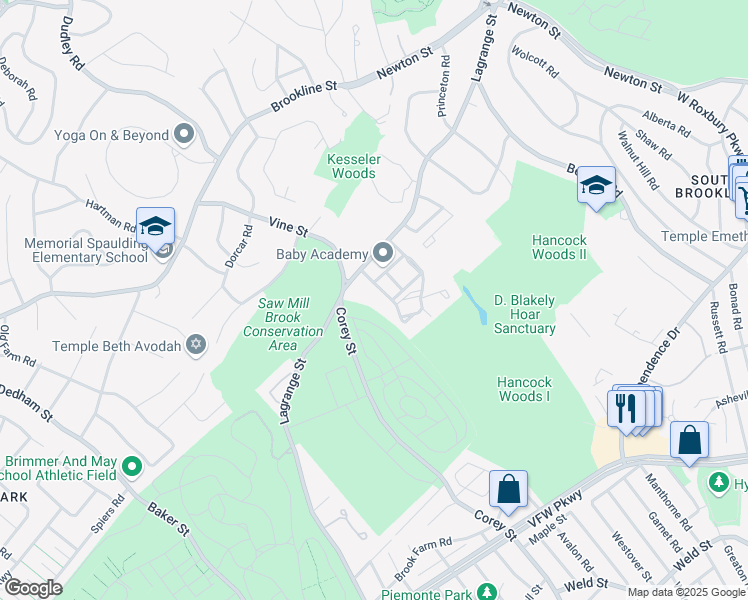 map of restaurants, bars, coffee shops, grocery stores, and more near 288 Lagrange Street in Newton