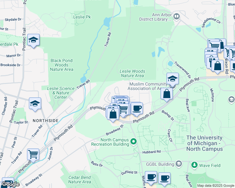 map of restaurants, bars, coffee shops, grocery stores, and more near 1943 Pointe Lane in Ann Arbor