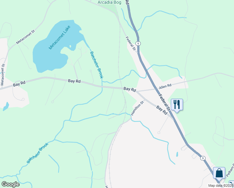 map of restaurants, bars, coffee shops, grocery stores, and more near 147 Bay Road in Belchertown