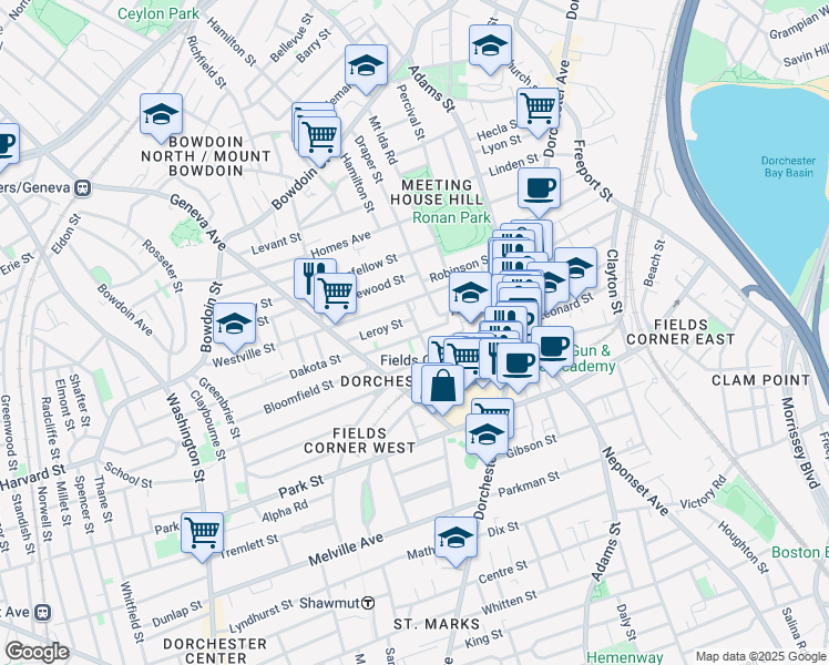 map of restaurants, bars, coffee shops, grocery stores, and more near 41 Ditson Street in Boston