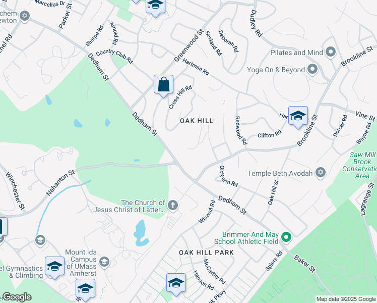 map of restaurants, bars, coffee shops, grocery stores, and more near 34 Ober Road in Newton
