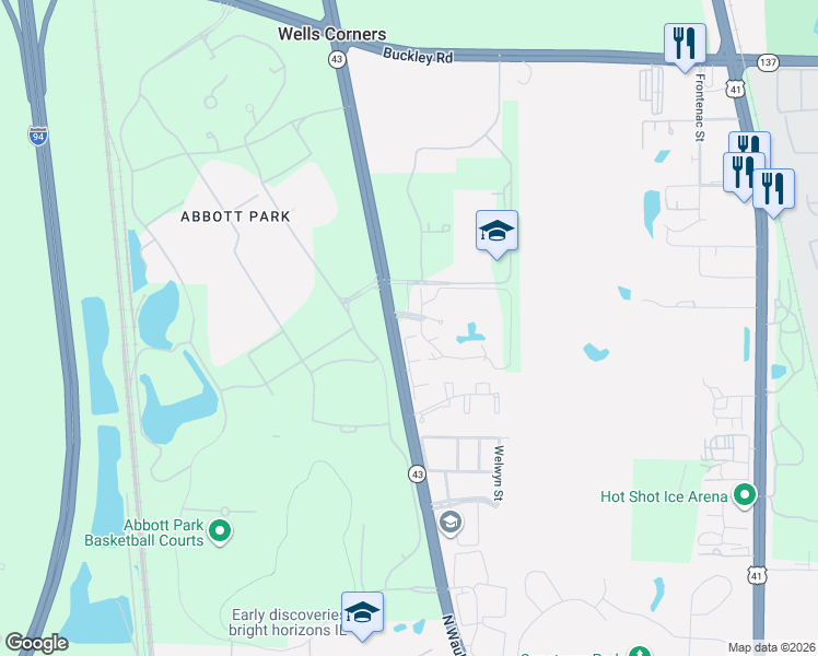 map of restaurants, bars, coffee shops, grocery stores, and more near 3243 Stratford Court in Lake Bluff