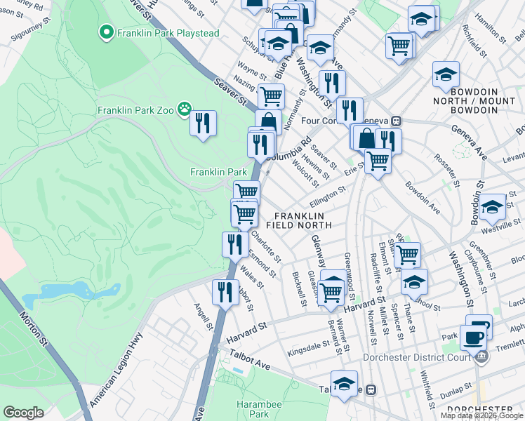 map of restaurants, bars, coffee shops, grocery stores, and more near 8 Glenway Street in Boston