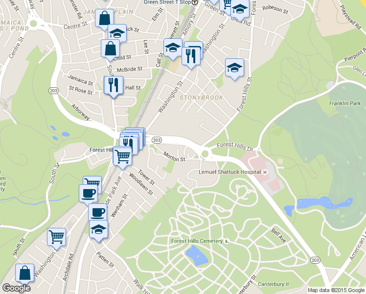 map of restaurants, bars, coffee shops, grocery stores, and more near in Boston