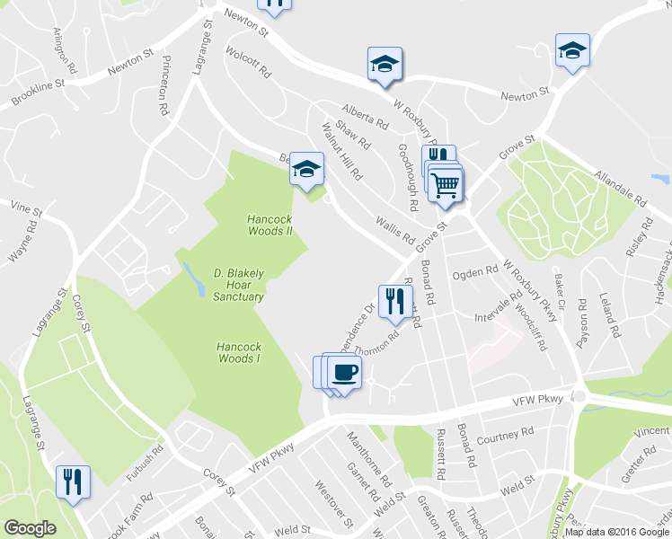 map of restaurants, bars, coffee shops, grocery stores, and more near 149 Gerry Road in Brookline