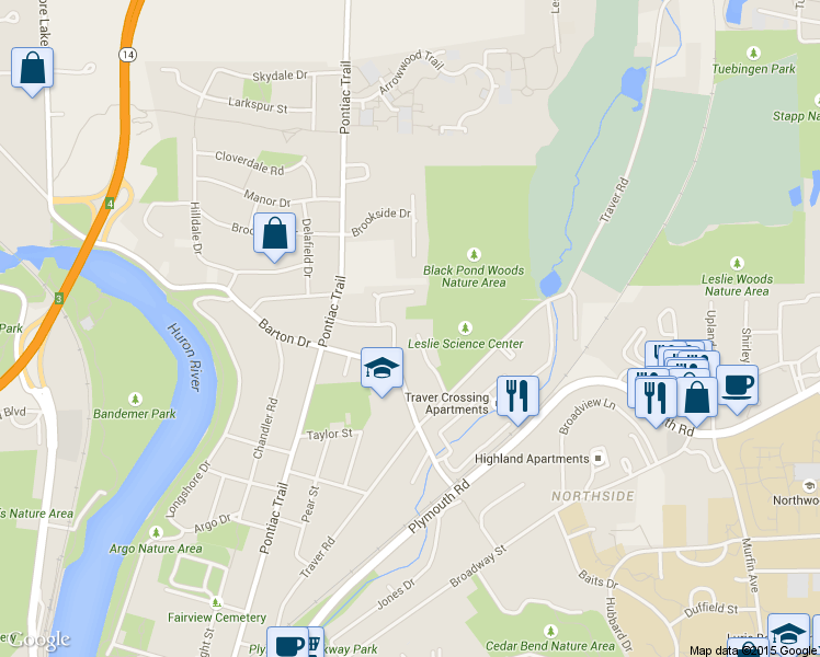 map of restaurants, bars, coffee shops, grocery stores, and more near 863 Starwick Drive in Ann Arbor