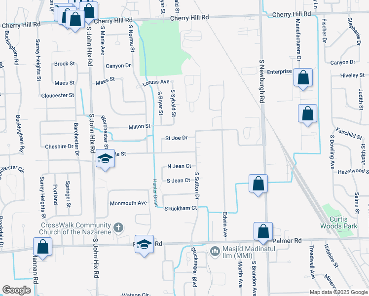 map of restaurants, bars, coffee shops, grocery stores, and more near 38229 Saint Joe Drive in Westland