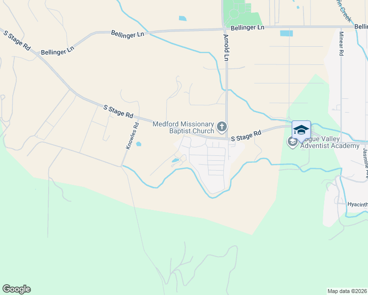 map of restaurants, bars, coffee shops, grocery stores, and more near 3955 South Stage Road in Medford