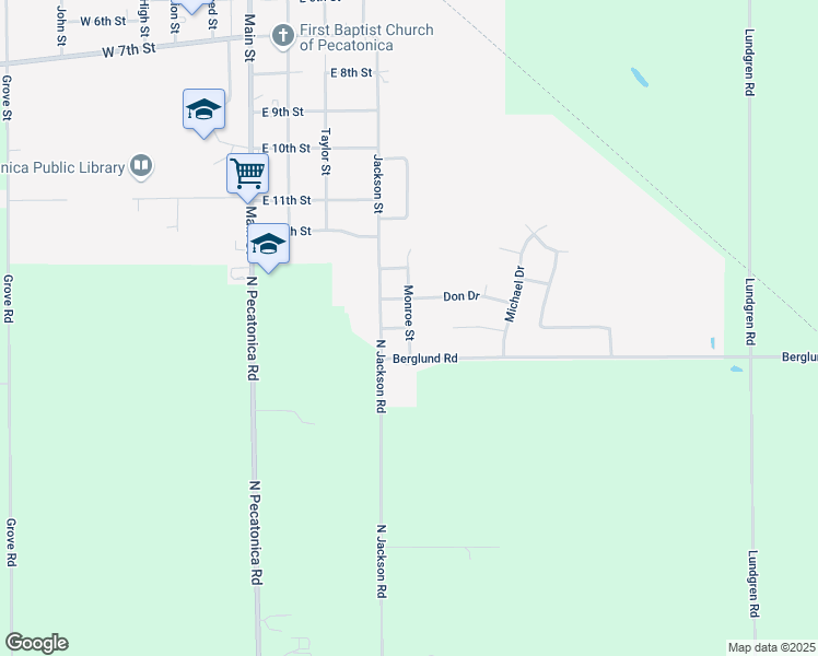 map of restaurants, bars, coffee shops, grocery stores, and more near 903 East 14th Street in Pecatonica