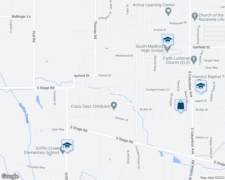 map of restaurants, bars, coffee shops, grocery stores, and more near 2039 Blackhawk Drive in Medford