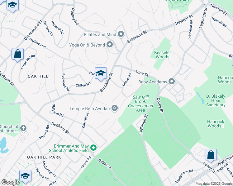 map of restaurants, bars, coffee shops, grocery stores, and more near 69 Dorcar Road in Newton
