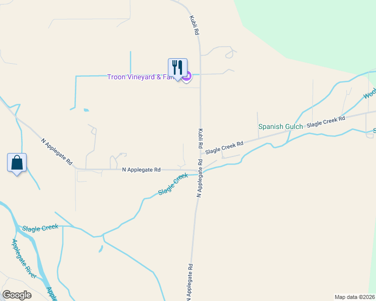 map of restaurants, bars, coffee shops, grocery stores, and more near 13990 North Applegate Road in Grants Pass
