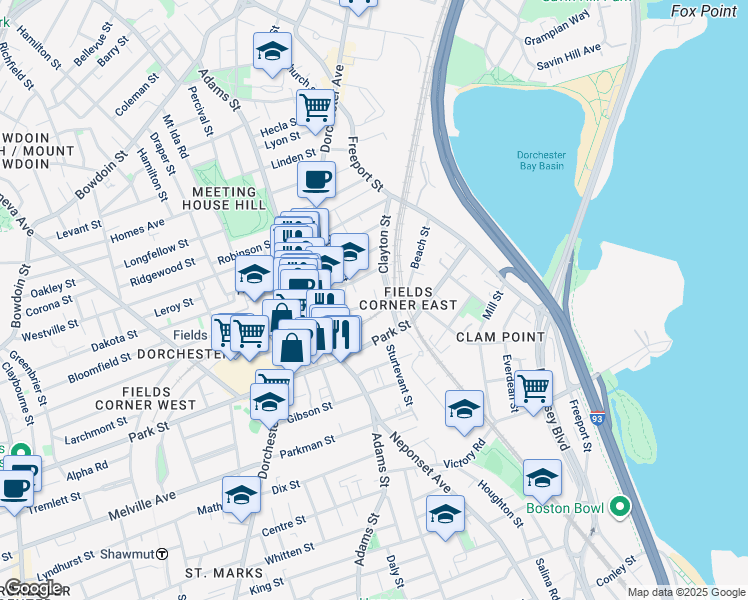 map of restaurants, bars, coffee shops, grocery stores, and more near 10 Cassnet Street in Boston